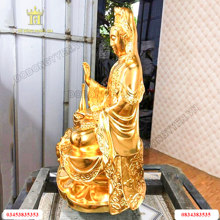 Mẫu tượng Phật quan âm bằng đồng dát vàng cao cấp